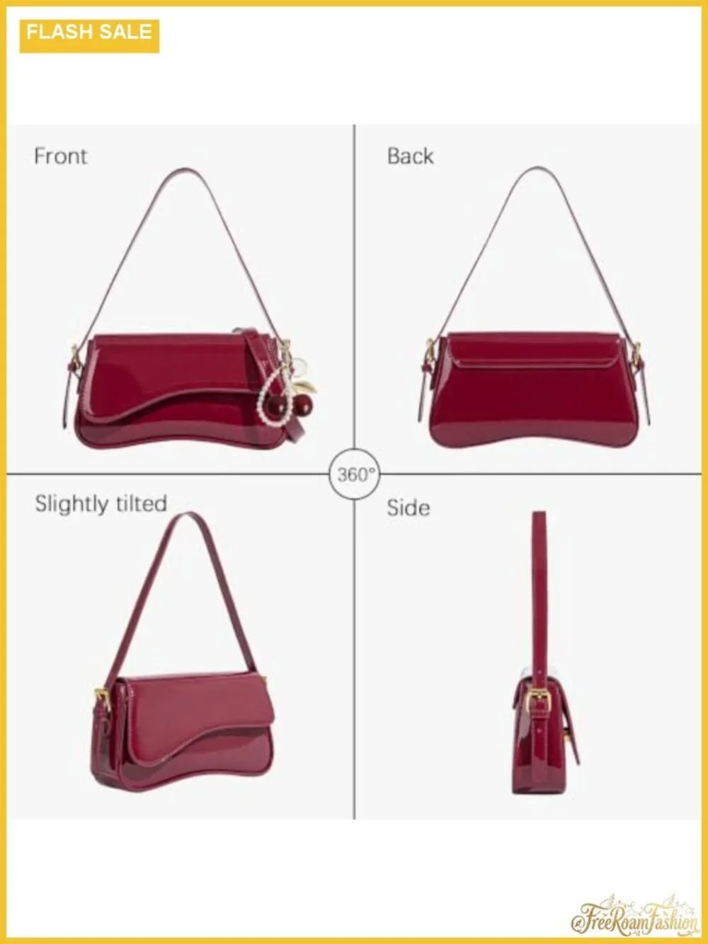 Cherry Pendant Hobo Bag PU Leather Crossbody Shoulder Purse for Women